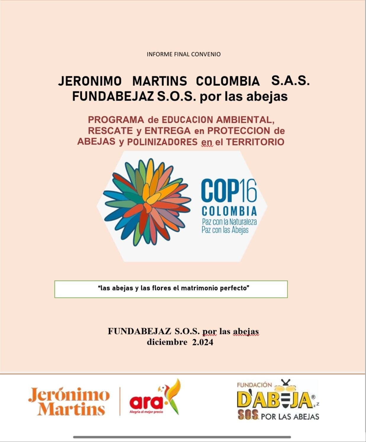 Portada del informe del convenio con Jerónimo Martins y ARA